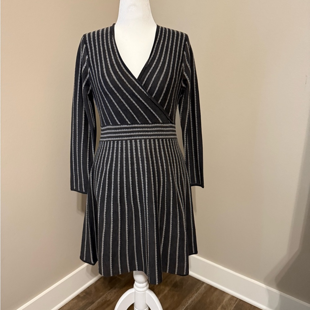 Calvin Klein Black and Gray Long Sleeve Dress